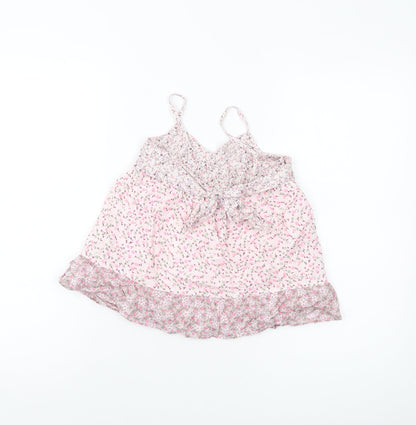 Back view of Gap girls’ pink floral cotton basic tank, size 6-7, years square neck pullover