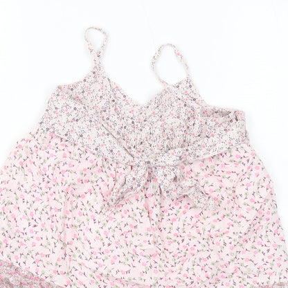 Brand and care label for Gap girls’ pink floral cotton basic tank, size 6-7, years square neck pullover