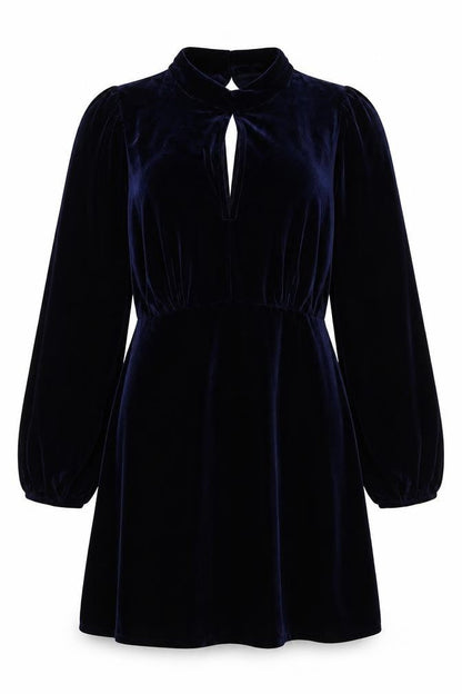 Roman Womens Blue Polyester A-Line Size 12 Mock Neck Button