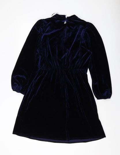 Roman Womens Blue Polyester A-Line Size 12 Mock Neck Button