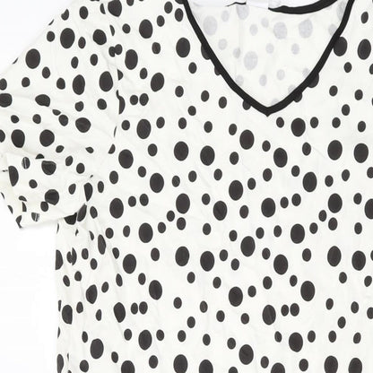 Privacy Womens Ivory Polka Dot Viscose A-Line Size 8 V-Neck Pullover