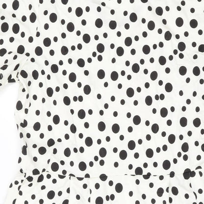 Privacy Womens Ivory Polka Dot Viscose A-Line Size 8 V-Neck Pullover
