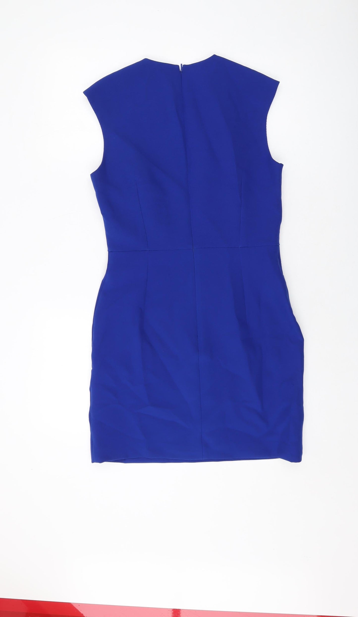 Mango Womens Blue Polyester Sheath Size M Round Neck Zip