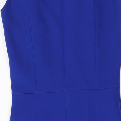 Mango Womens Blue Polyester Sheath Size M Round Neck Zip