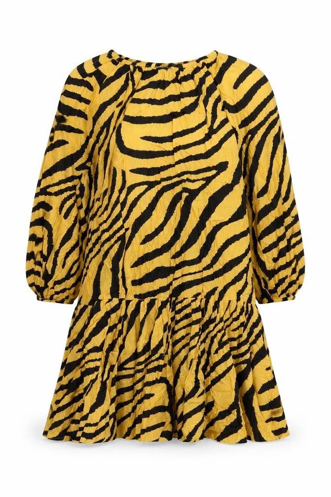 H&M Womens Beige Animal Print Viscose A-Line Size M Round Neck Button