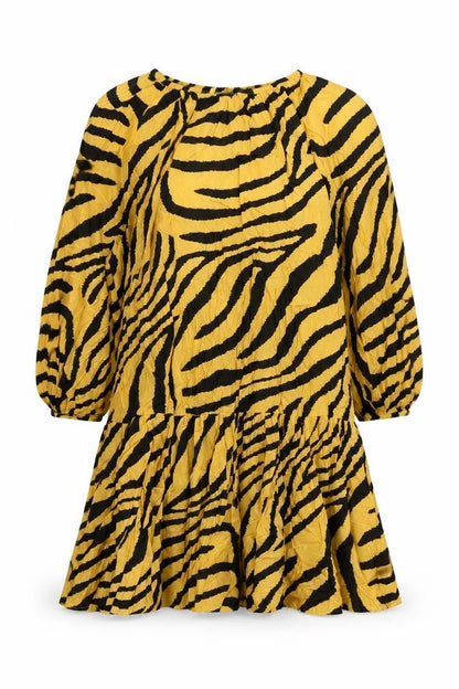 H&M Womens Beige Animal Print Viscose A-Line Size M Round Neck Button