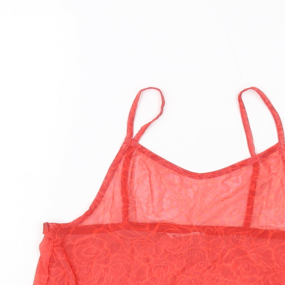 Close-up detail of Candy girls’ red geometric polyester basic tank, size 13, years square neck pullover