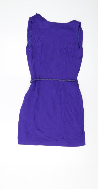Mango Womens Blue Viscose Mini Size 8 Round Neck Pullover