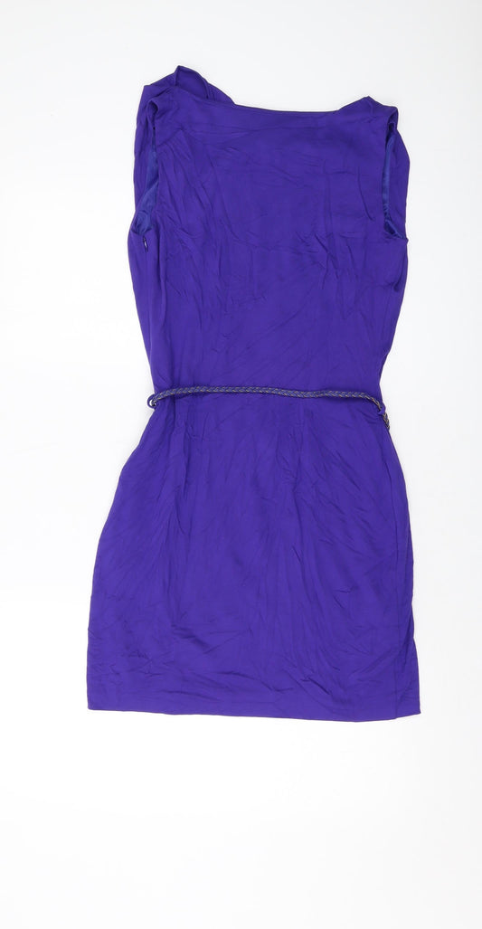 Mango Womens Blue Viscose Mini Size 8 Round Neck Pullover