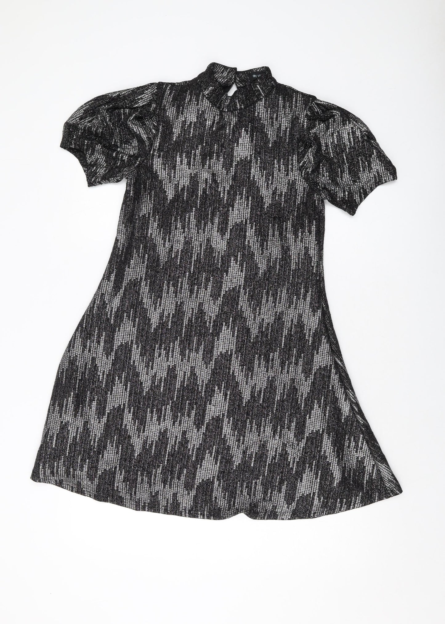 Blue Vanilla Womens Black Polyester A-Line Size 10 Mock Neck Button