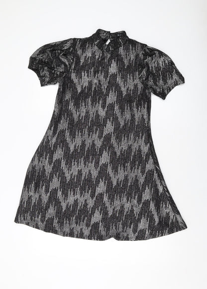 Blue Vanilla Womens Black Polyester A-Line Size 10 Mock Neck Button