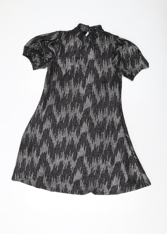 Blue Vanilla Womens Black Polyester A-Line Size 10 Mock Neck Button