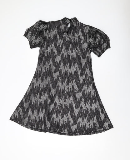 Blue Vanilla Womens Black Polyester A-Line Size 10 Mock Neck Button
