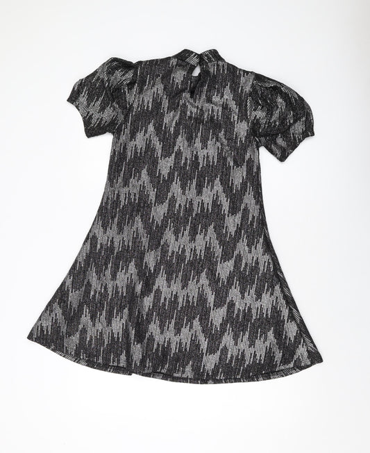 Blue Vanilla Womens Black Polyester A-Line Size 10 Mock Neck Button