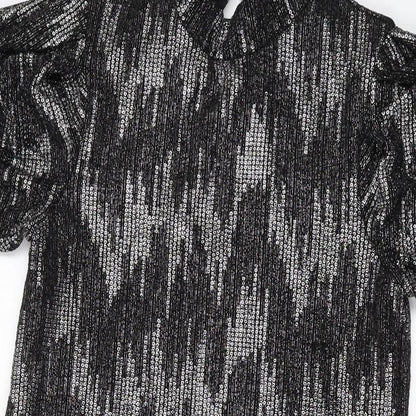 Blue Vanilla Womens Black Polyester A-Line Size 10 Mock Neck Button