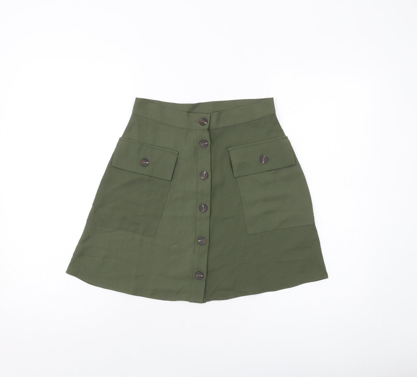 ASOS Womens Green Polyester A-Line Skirt Size 8 Button