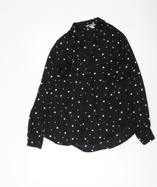 Womens UK Size 10 H&M Black Basic Button-Up