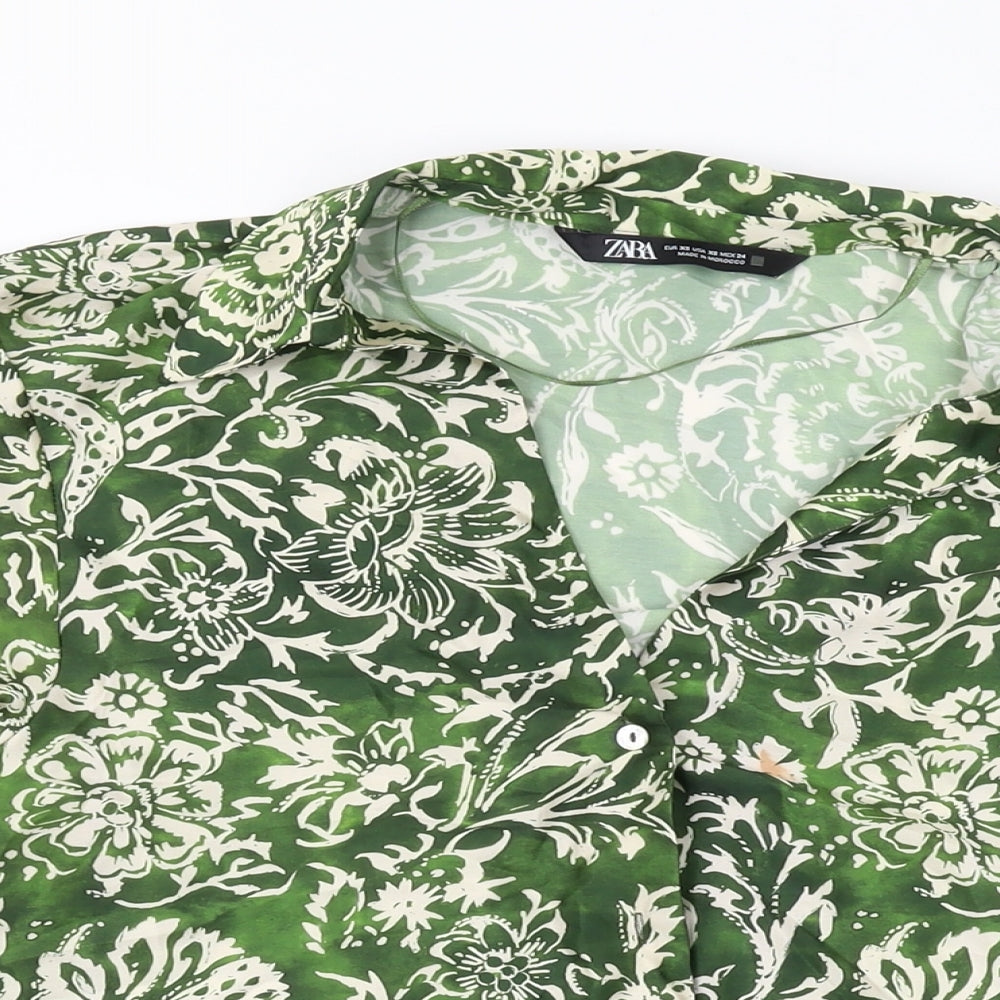 Womens UK Size XS Zara Green Basic Button-Up