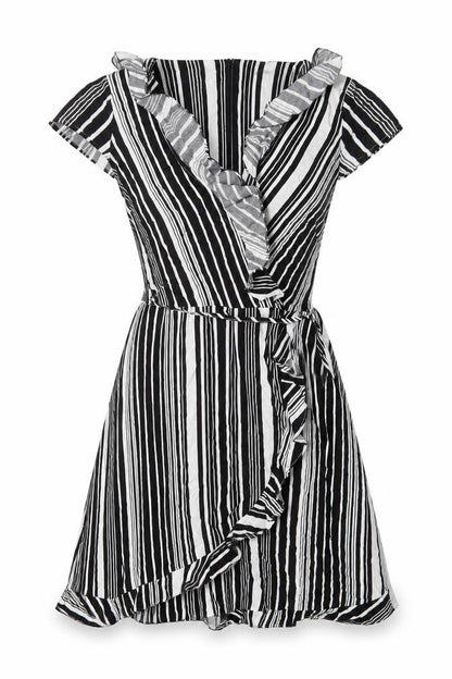 Oasis Womens Black Striped Viscose A-Line Size 8 V-Neck Zip
