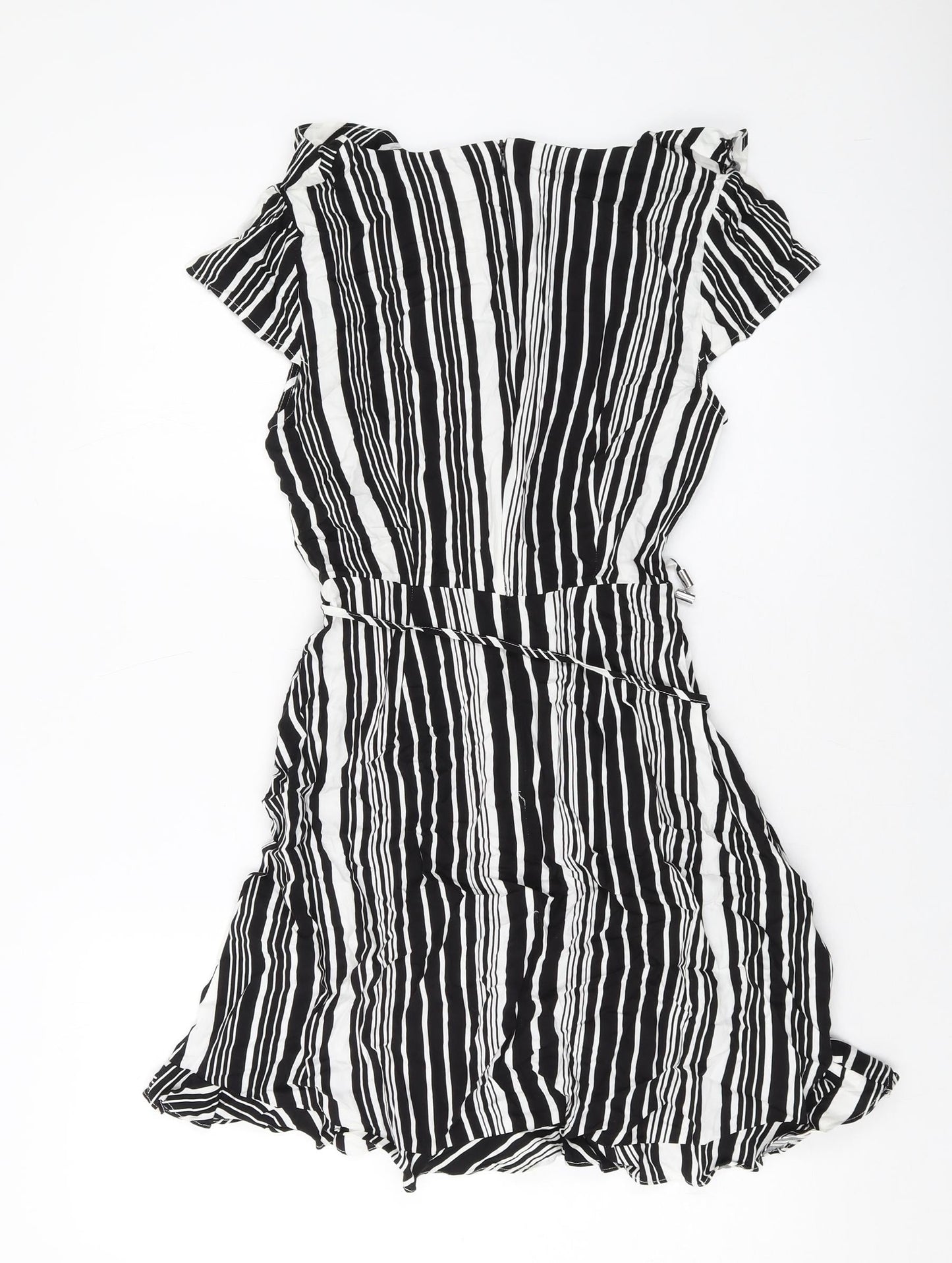 Oasis Womens Black Striped Viscose A-Line Size 8 V-Neck Zip