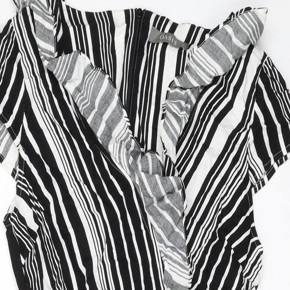 Oasis Womens Black Striped Viscose A-Line Size 8 V-Neck Zip