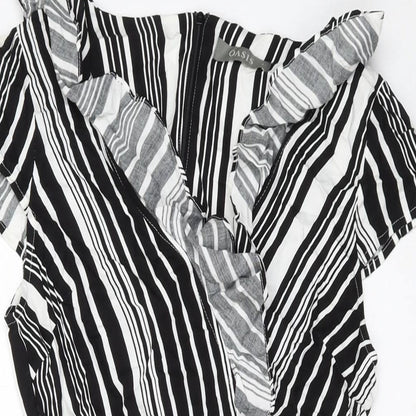 Oasis Womens Black Striped Viscose A-Line Size 8 V-Neck Zip