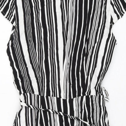 Oasis Womens Black Striped Viscose A-Line Size 8 V-Neck Zip