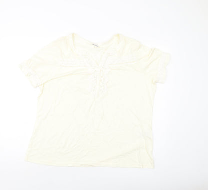 Damart Womens Ivory Polyester Basic T-Shirt Size 22 V-Neck
