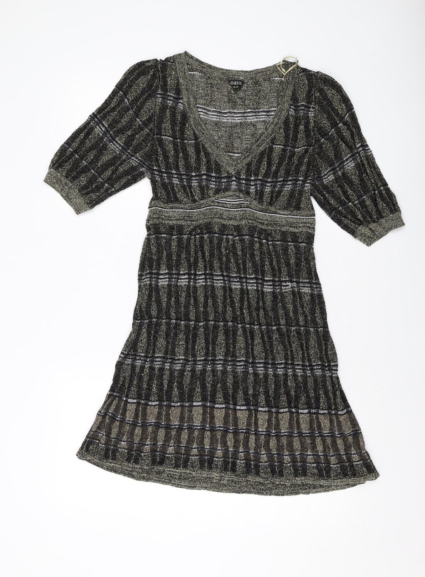 Oasis Womens Gold Viscose Jumper Dress Size 12 V-Neck Pullover