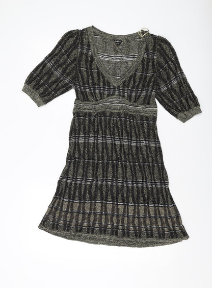 Oasis Womens Gold Viscose Jumper Dress Size 12 V-Neck Pullover