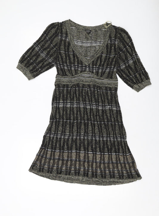 Oasis Womens Gold Viscose Jumper Dress Size 12 V-Neck Pullover