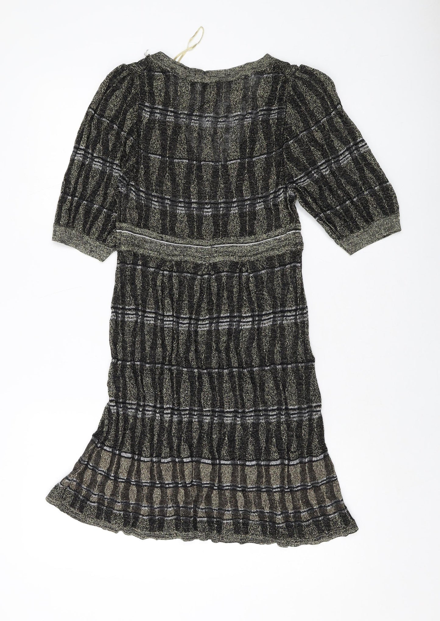 Oasis Womens Gold Viscose Jumper Dress Size 12 V-Neck Pullover