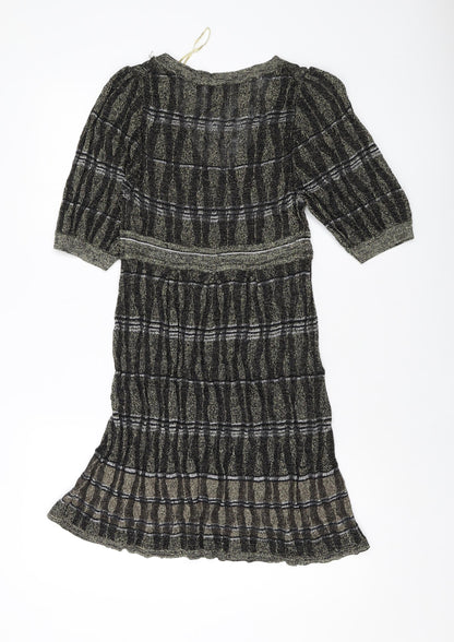 Oasis Womens Gold Viscose Jumper Dress Size 12 V-Neck Pullover