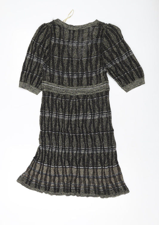 Oasis Womens Gold Viscose Jumper Dress Size 12 V-Neck Pullover