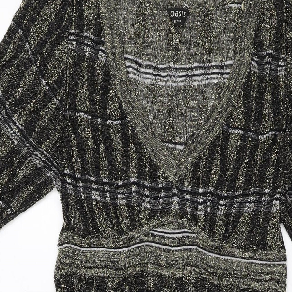 Oasis Womens Gold Viscose Jumper Dress Size 12 V-Neck Pullover