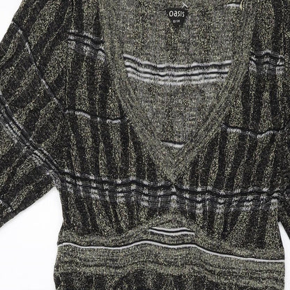 Oasis Womens Gold Viscose Jumper Dress Size 12 V-Neck Pullover