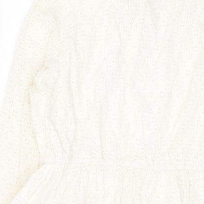 Secret Bazar Womens Ivory Cotton A-Line Size L V-Neck Tie