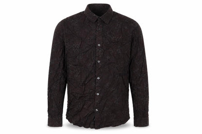 Front view of ASOS men’s brown animal print cotton button-up, size M, collared button