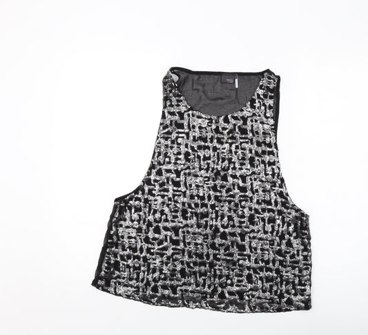 Womens UK Size L Sparkle & Fade Black Basic Tank