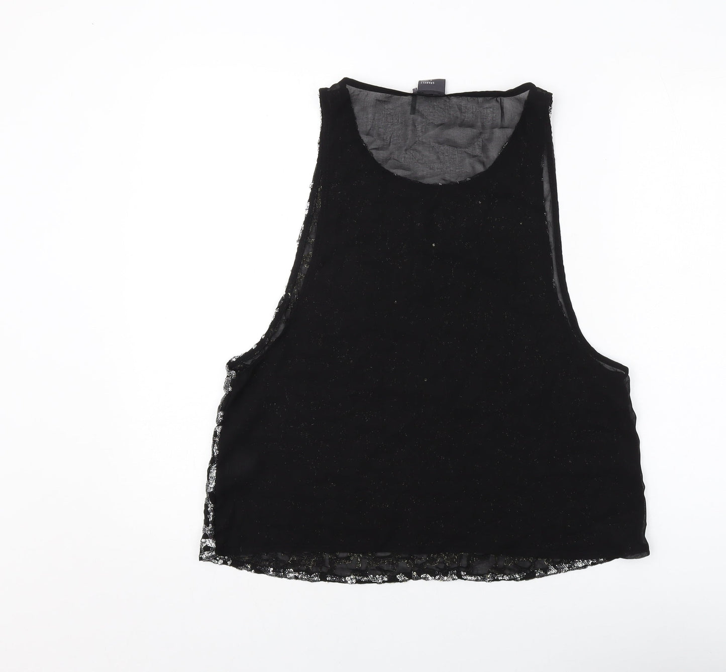 Womens UK Size L Sparkle & Fade Black Basic Tank