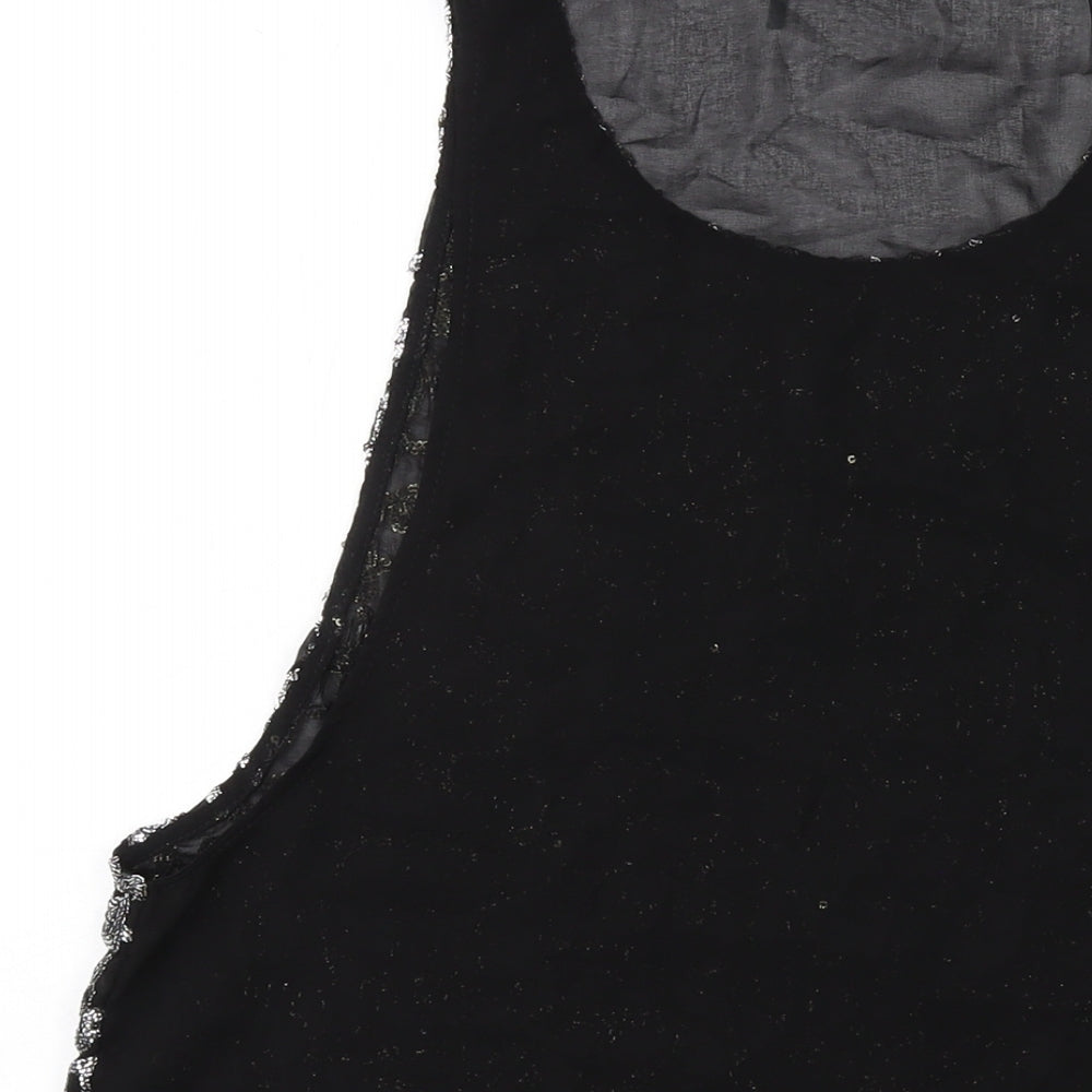 Womens UK Size L Sparkle & Fade Black Basic Tank