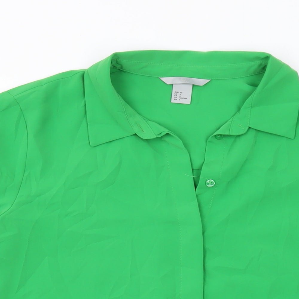 Womens UK Size 8 H&M Green Basic Button-Up
