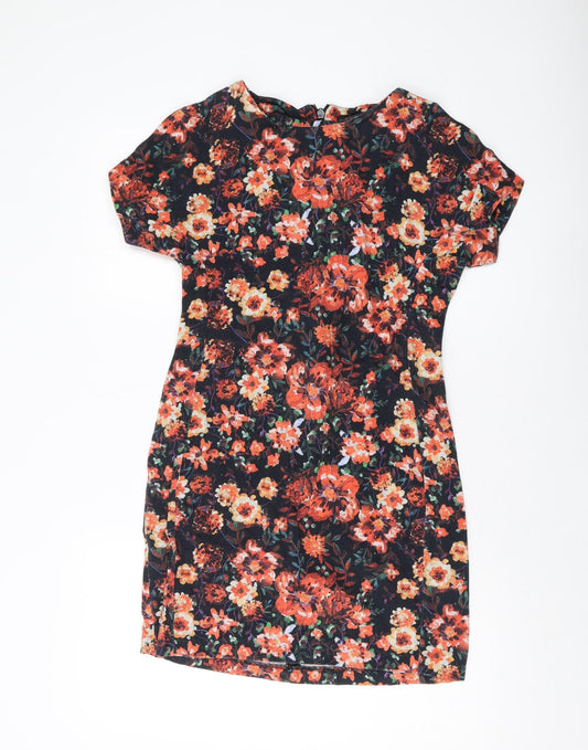 Oasis Womens Multicoloured Floral Cotton Mini Size 8 Round Neck Zip