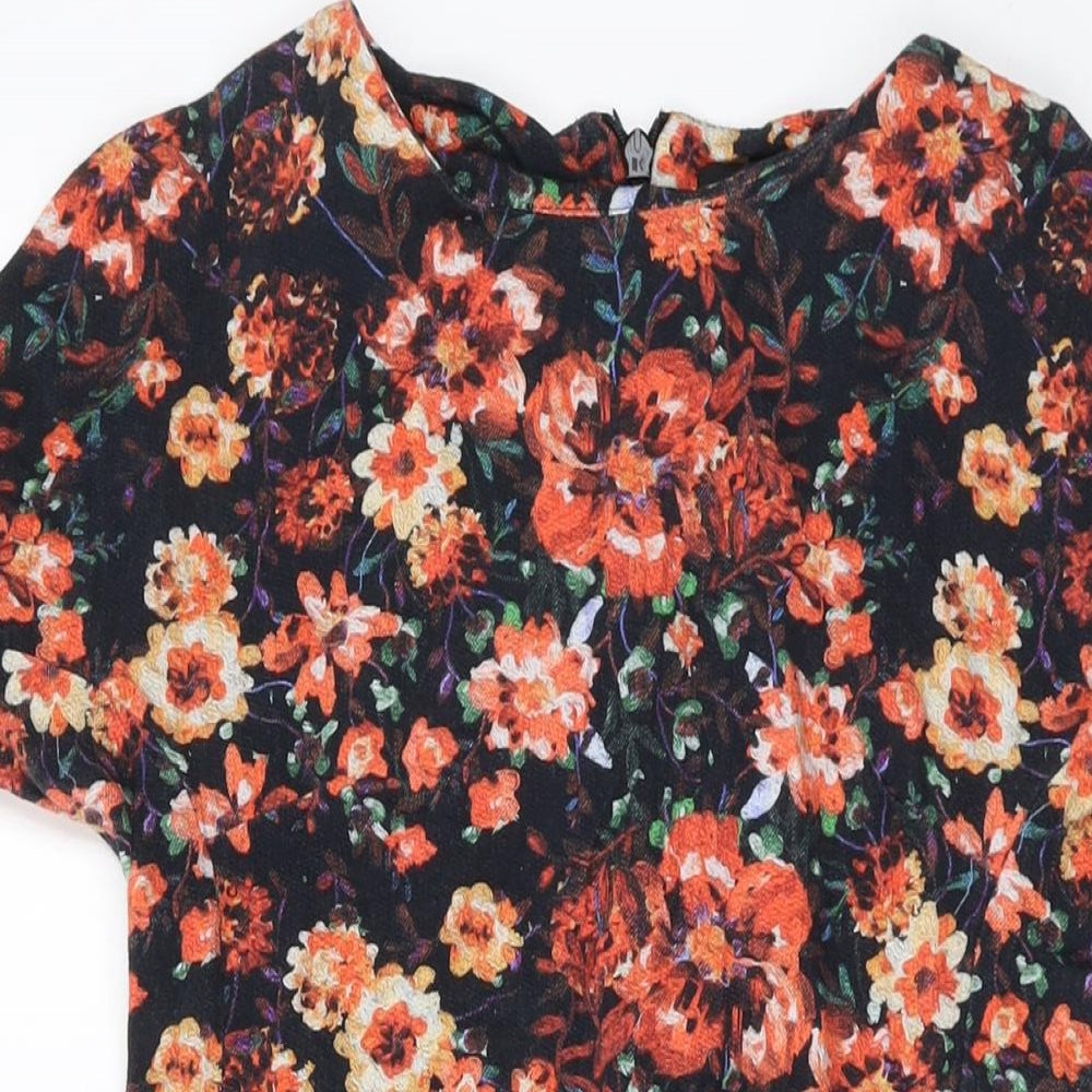 Oasis Womens Multicoloured Floral Cotton Mini Size 8 Round Neck Zip