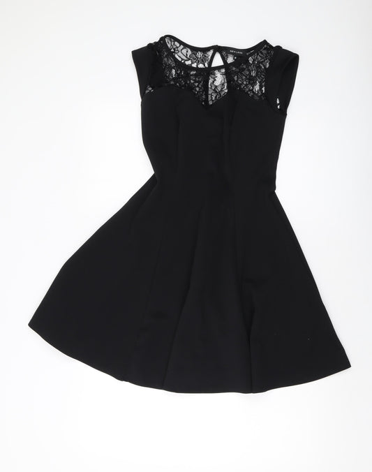 New Look Womens Black Polyester A-Line Size 10 Round Neck Button