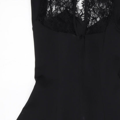 New Look Womens Black Polyester A-Line Size 10 Round Neck Button