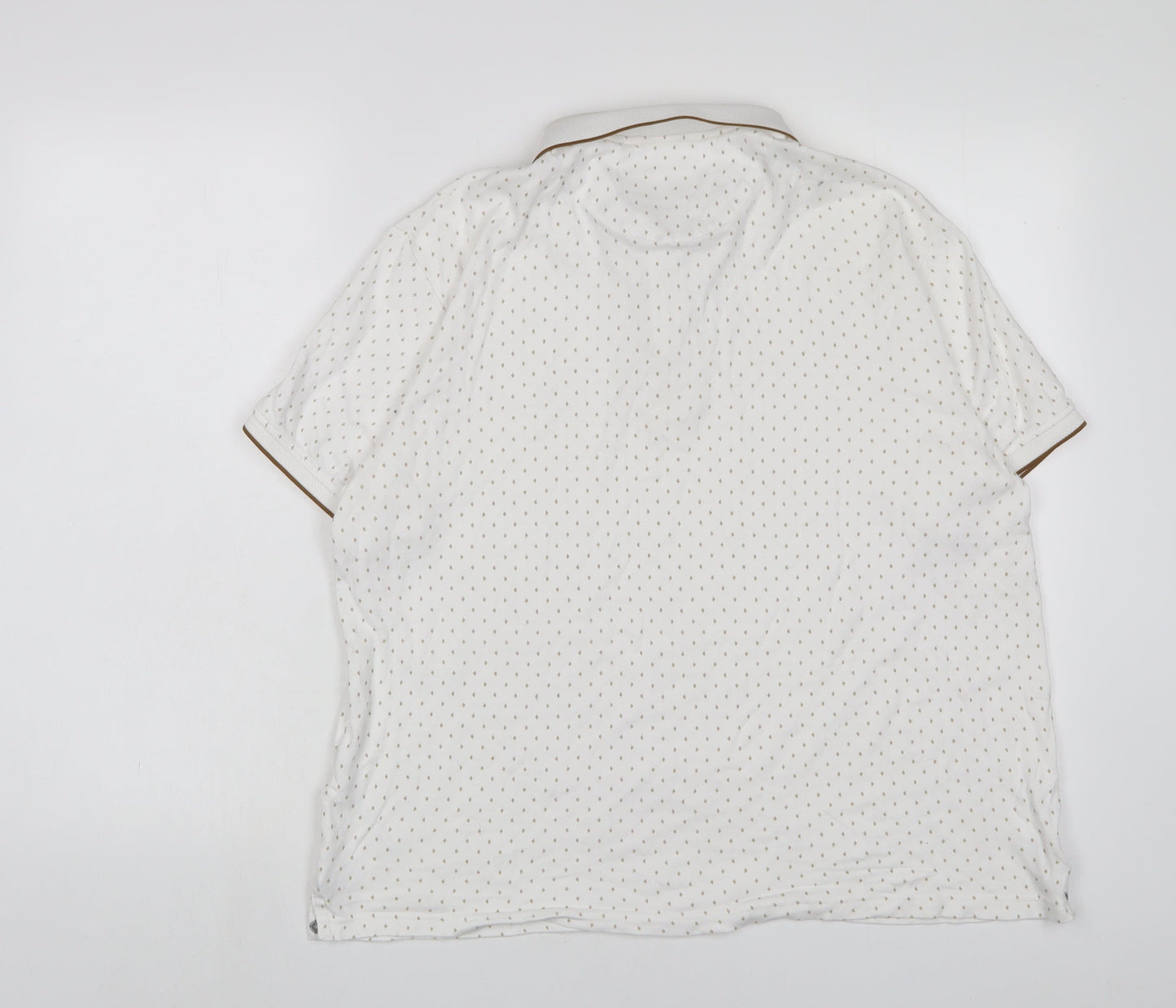 Cactus Man Mens White Geometric Cotton Polo Size L Collared Button