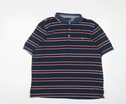 Lincoln Mens Blue Striped Cotton Polo Size 2XL Collared Button