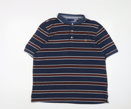 Lincoln Mens Blue Striped Cotton Polo Size 2XL Collared Button