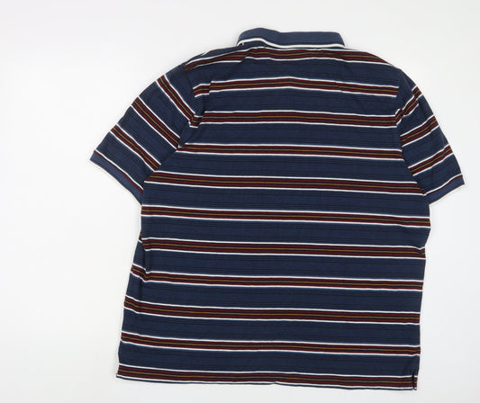 Lincoln Mens Blue Striped Cotton Polo Size 2XL Collared Button